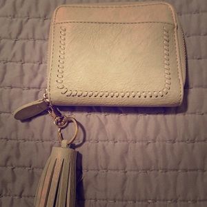Zip around wallet with tassel, off white
